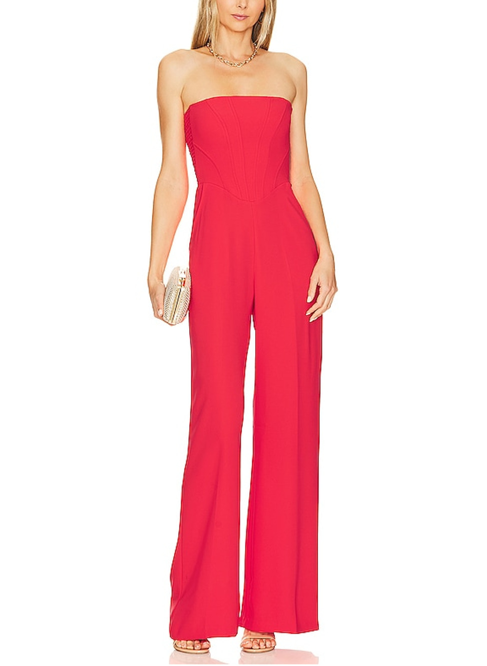 Amanda Uprichard Strapless Crimson Pittito Jumpsuit Size S